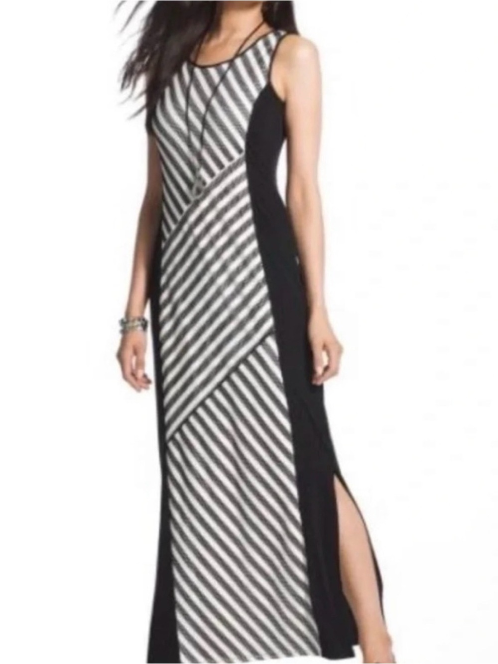 Chicos Black and White Maxi Dress with Mesh size 2